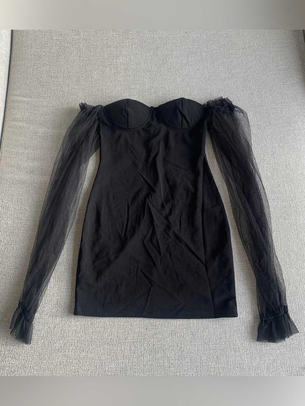 Black Off-The-Shoulder Long Sleeve Mini Dress with Built-In Padding